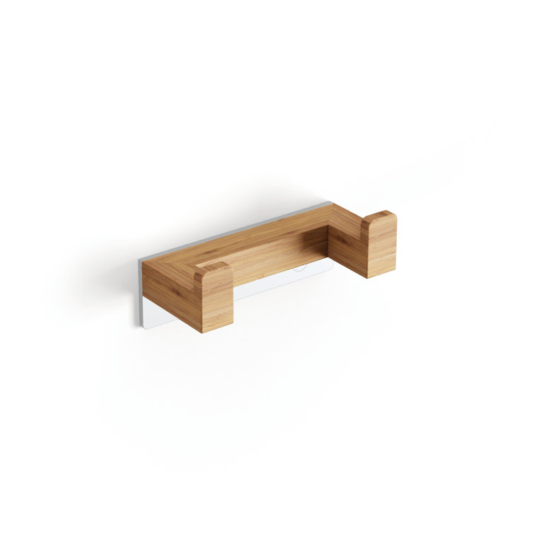 Modern Bamboo and White Wall Mounted Double Robe Hook