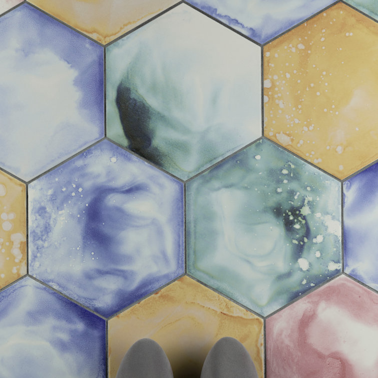 Multicolor Hexagon Porcelain Floor and Wall Tile