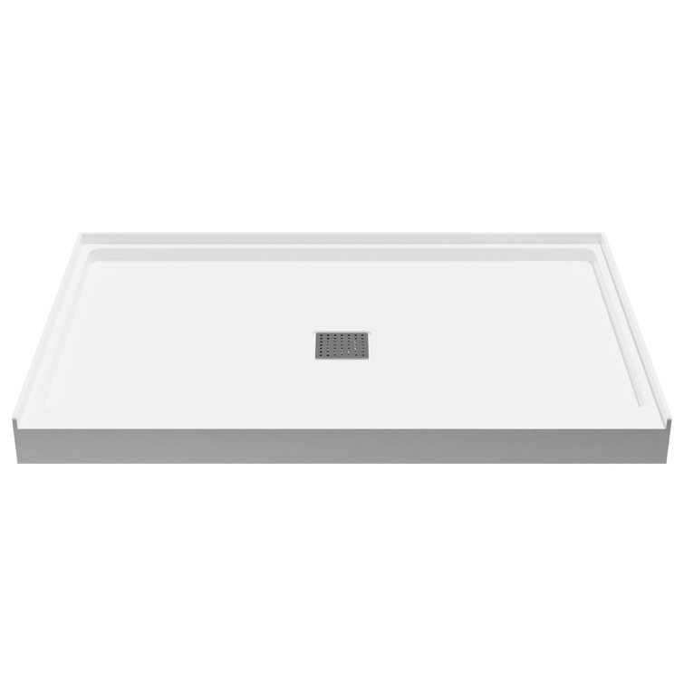 Glossy White Acrylic Rectangular Shower Base with Center Drain