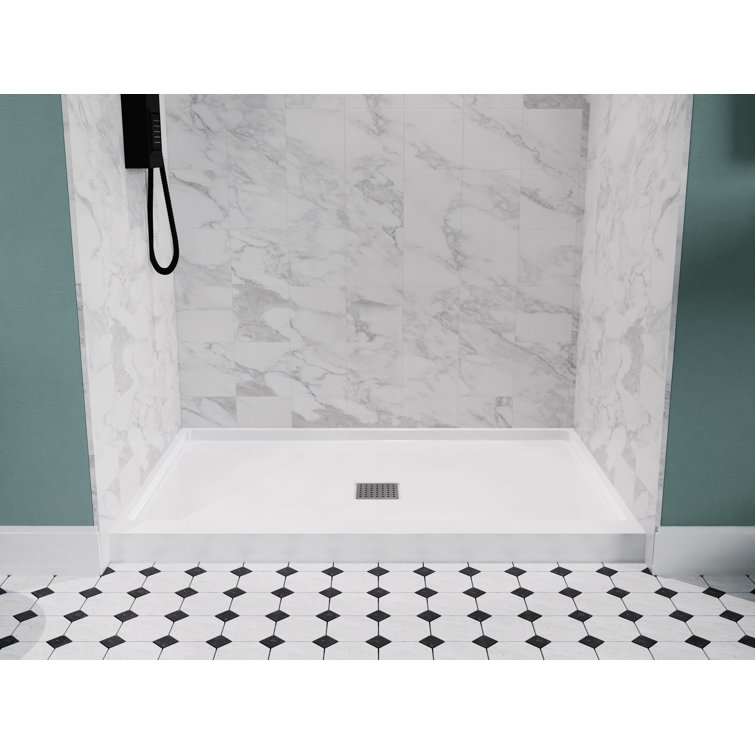 Glossy White Acrylic Rectangular Shower Base with Center Drain
