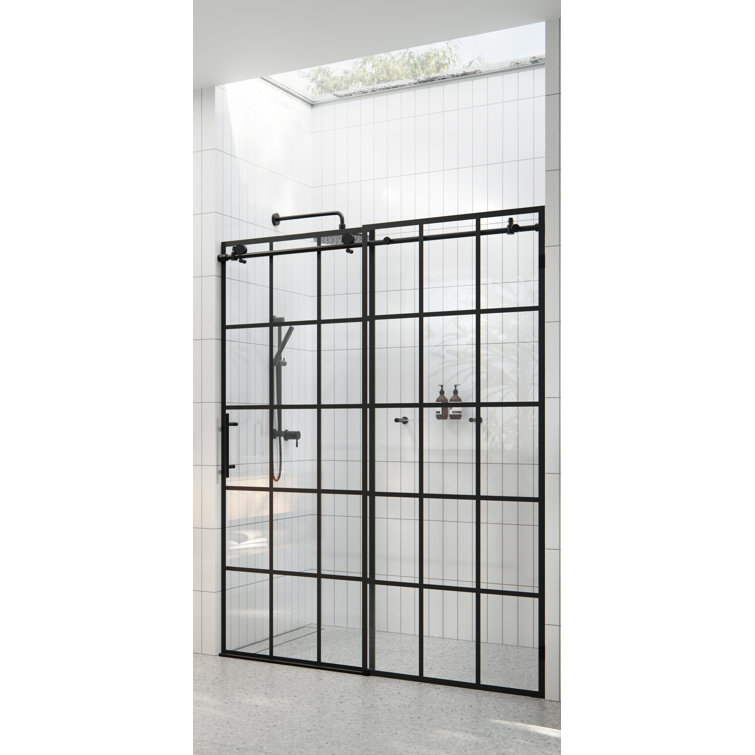 Esprit Matte Black Frameless Sliding Shower Door 48 Inch