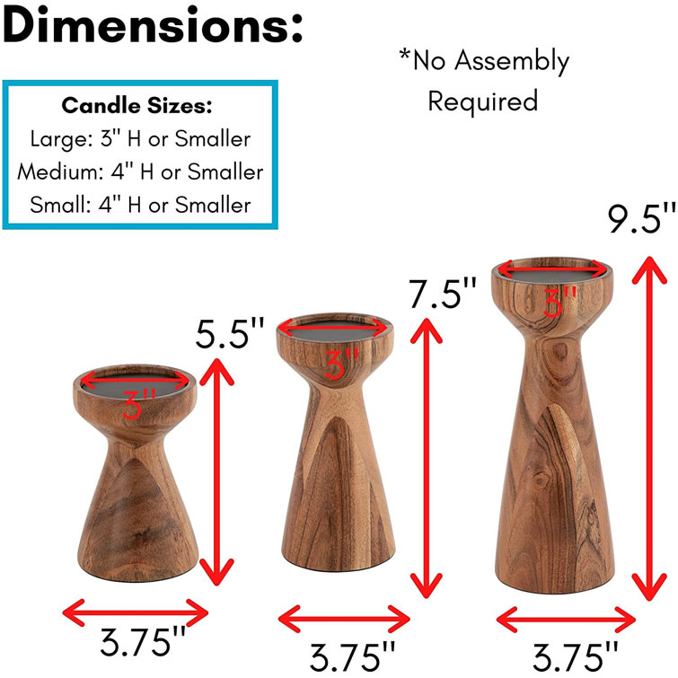 Large Black Mango Wood Flare Candle Holder Set