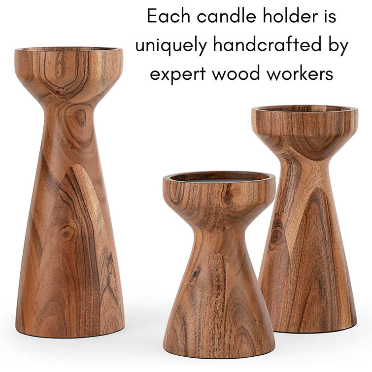 Large Black Mango Wood Flare Candle Holder Set