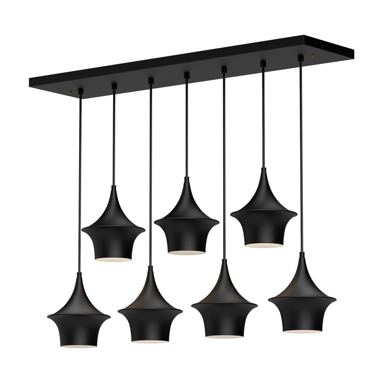 Matte Black 7-Light Steel Kitchen Island Pendant
