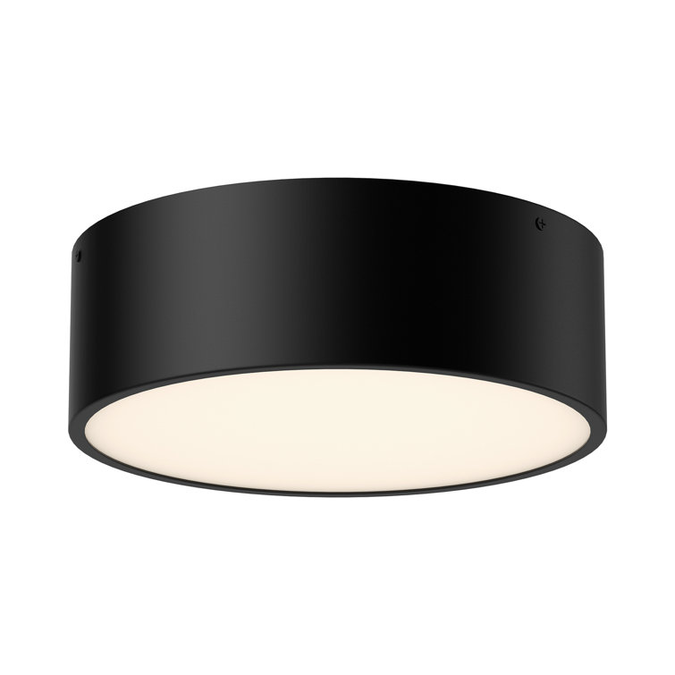 Matte Black Drum Flush Mount Ceiling Light with Glass Shade