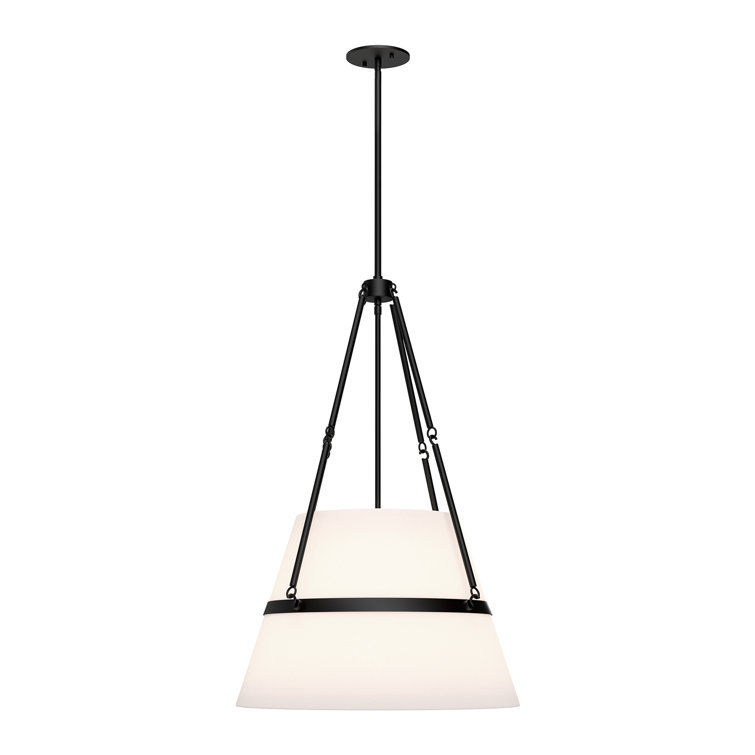 Matte Black and White Linen Drum Pendant Light