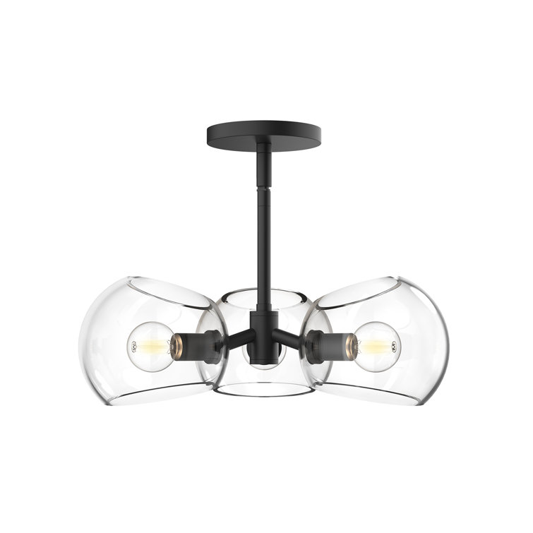 Willow 16'' Matte Black and Gold 3-Light Glass Pendant