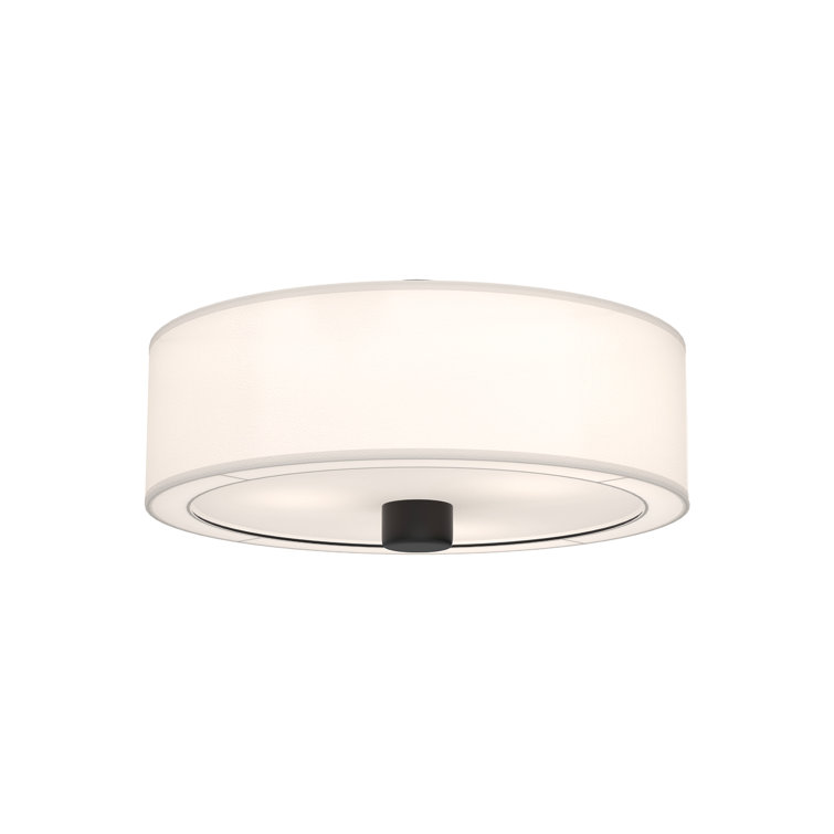 Theo 24" Matte Black Modern Drum Flush Mount with White Linen Shade