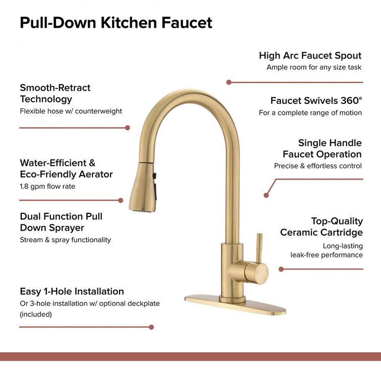 Brushed Gold Stainless Steel Pull Down Kitchen Faucet