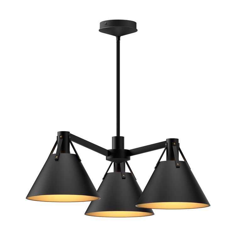 Matte Black Triangular Metal 3-Light Chandelier