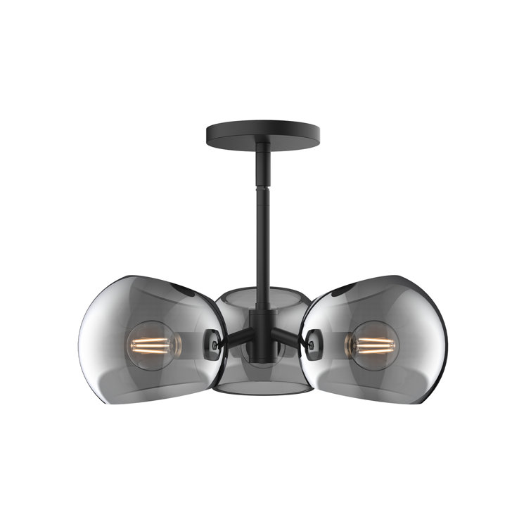 Matte Black and Smoked Glass 3-Light Pendant