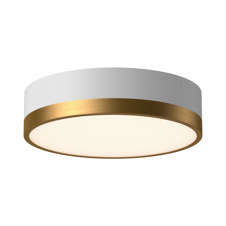 Aged Gold and White Glass Drum Flush Mount