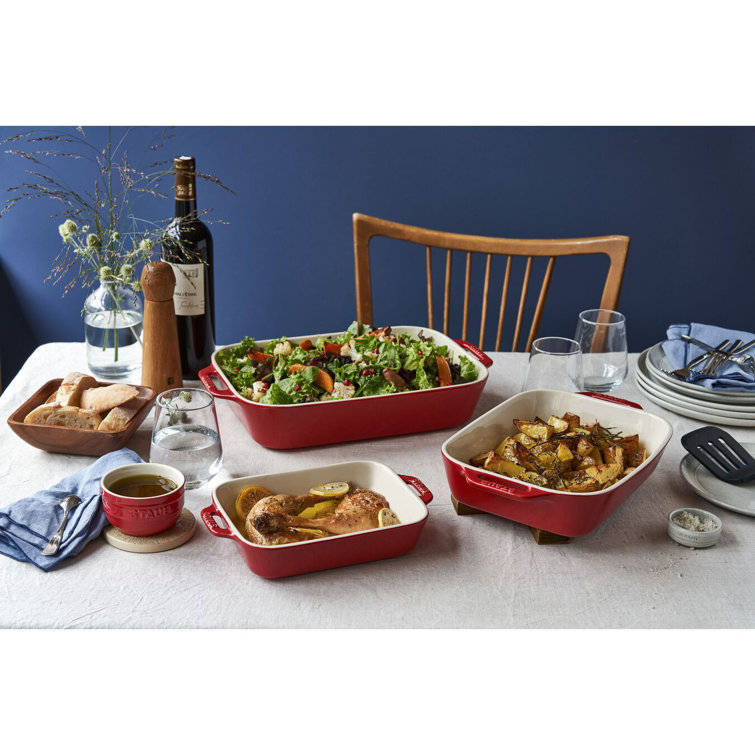 Cherry Red Ceramic 3-Piece Rectangular Baking Dish Set