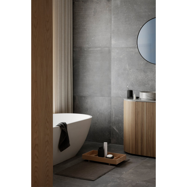 Reversible Luxe Cotton Bath Rug 24''x39'', Charcoal and Beige