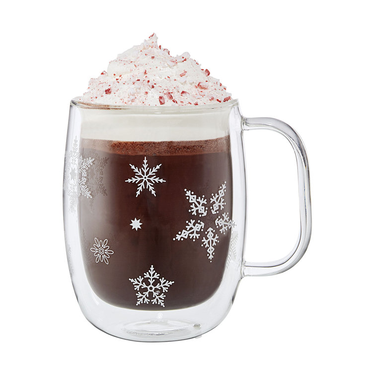 ZWILLING Sorrento 12oz Double Wall Glass Snowflake Mugs Set