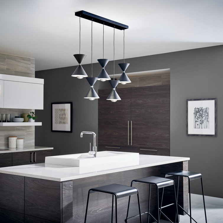 Kordan Matte Black 5-Light LED Linear Chandelier with Clear Shade
