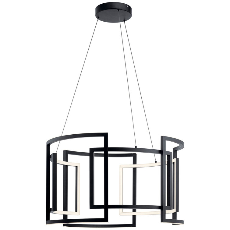Black Glass LED Drum Chandelier with Polycarbonate Shade
