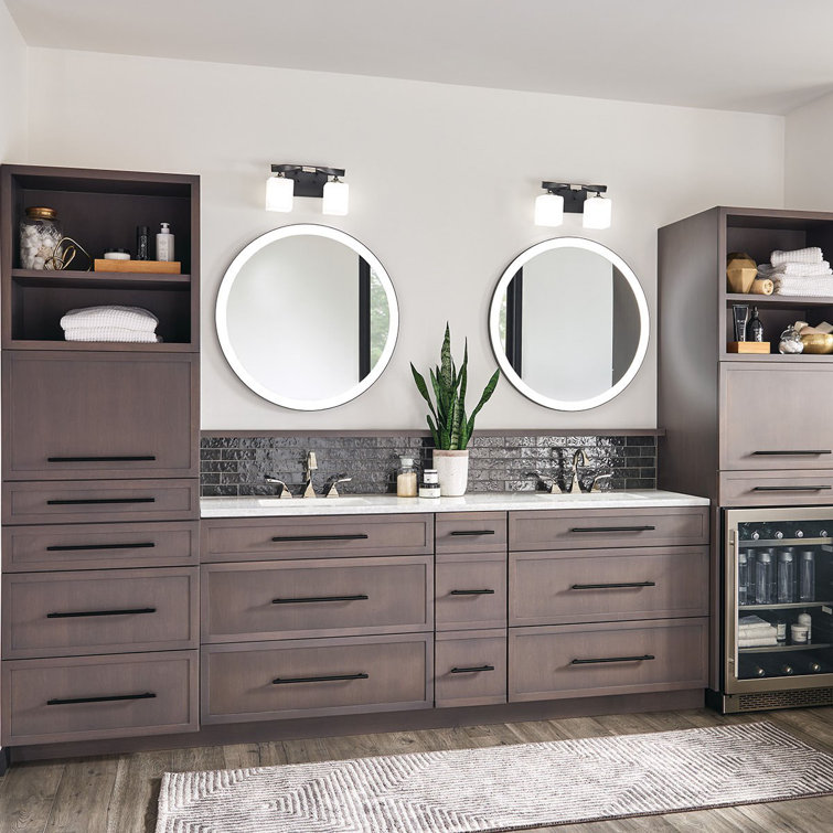 Sleek Round Matte Black LED Bathroom Mirror with Frosted Acrylic Shade