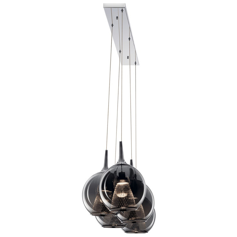 Zin 5-Light LED Cluster Island Pendant in Chrome with Smoky Glass