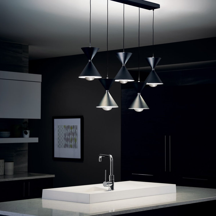Kordan Matte Black 5-Light LED Linear Chandelier with Clear Shade
