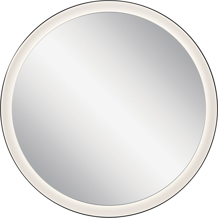 Sleek Round Matte Black LED Bathroom Mirror with Frosted Acrylic Shade