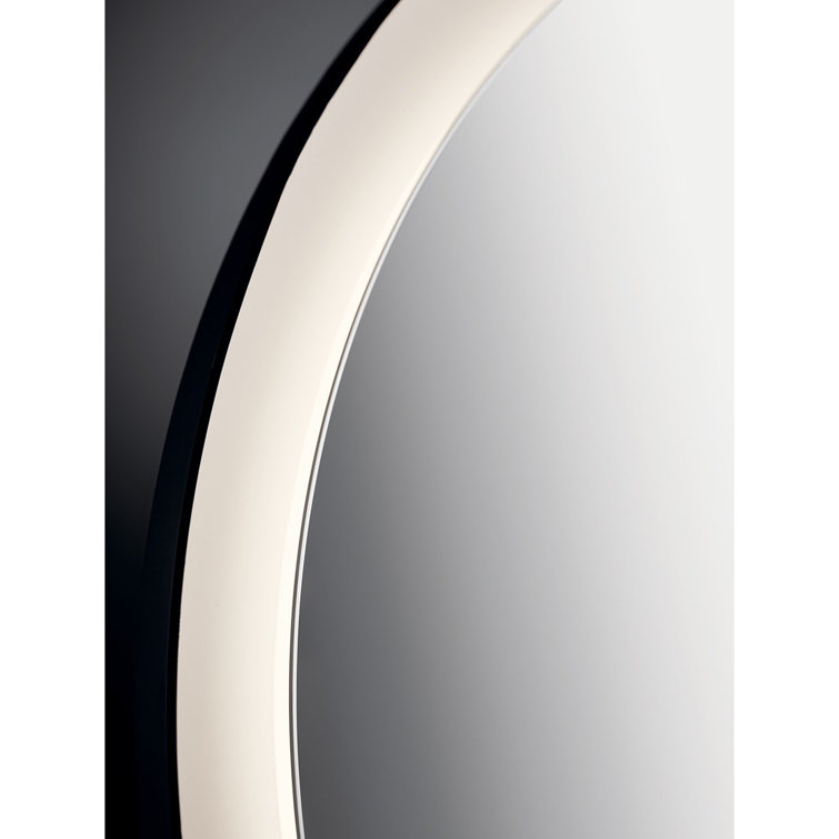 Sleek Round Matte Black LED Bathroom Mirror with Frosted Acrylic Shade