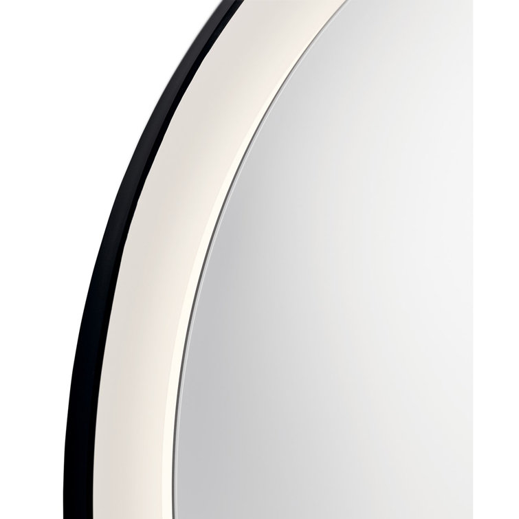Sleek Round Matte Black LED Bathroom Mirror with Frosted Acrylic Shade