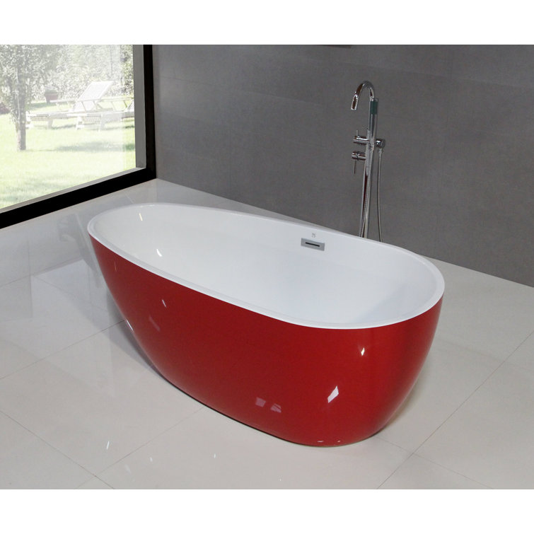 63'' Red and White Acrylic Freestanding Soaking Bathtub
