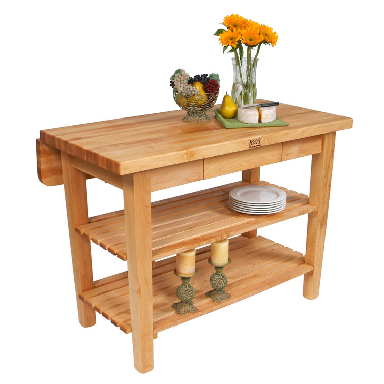 Natural Maple Solid Wood Kitchen Island with Drop Leaf