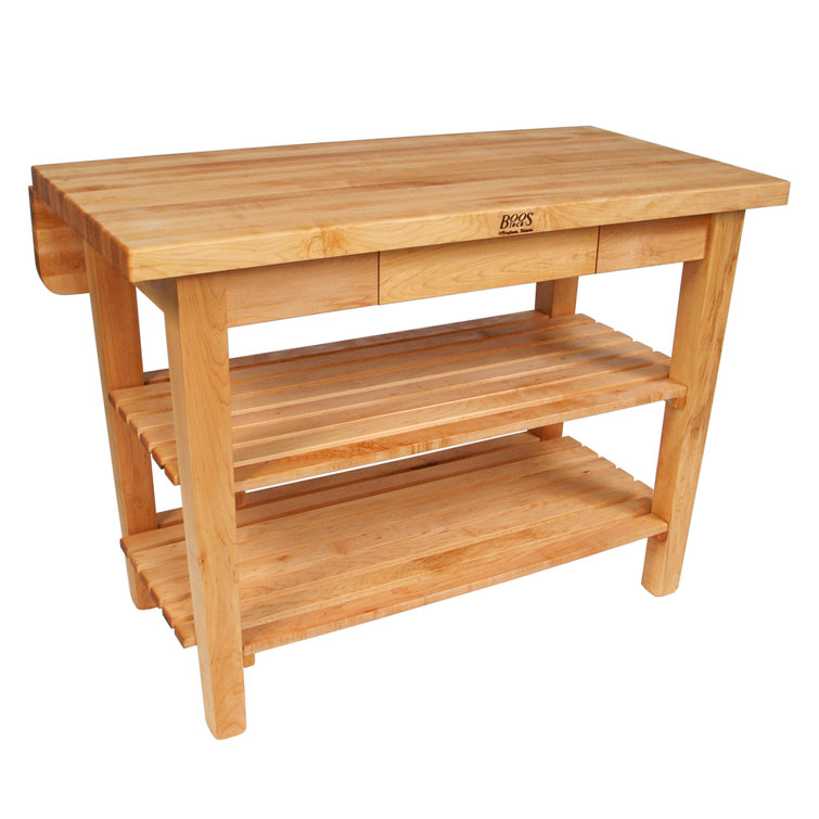 Natural Maple Solid Wood Kitchen Island with Drop Leaf