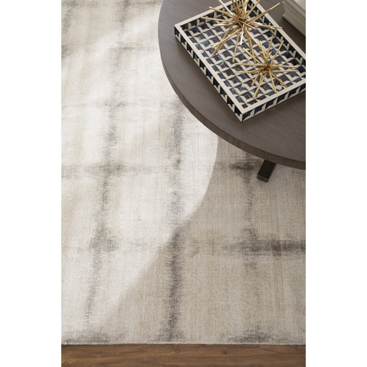Handmade Geometric Gray and Beige Wool Viscose Rug, 8' x 10'