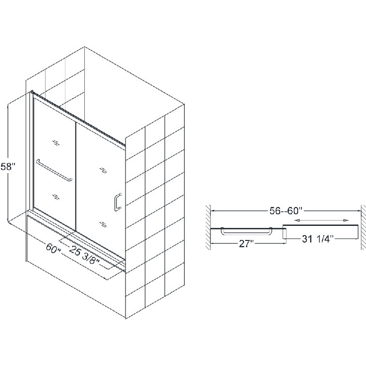 Infinity-Z 56-60" Matte Black Semi-Frameless Sliding Tub Door