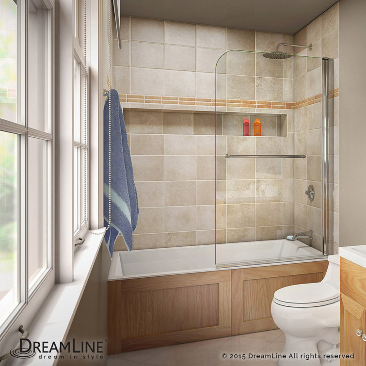 34" W x 58" H Frameless Clear Glass Tub Door with Chrome Hardware