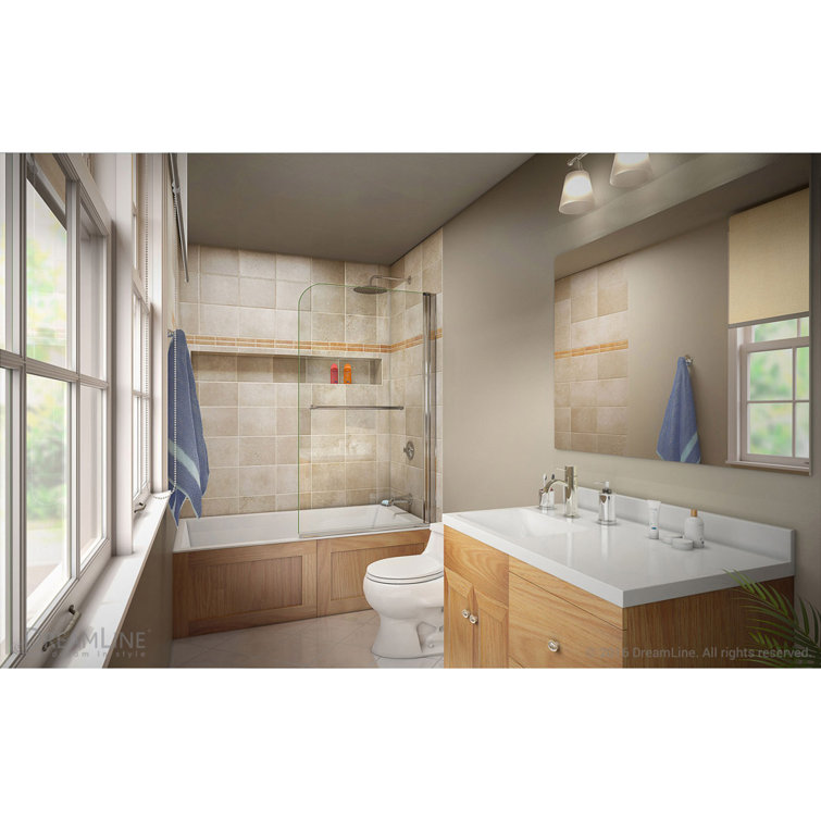 34" W x 58" H Frameless Clear Glass Tub Door with Chrome Hardware