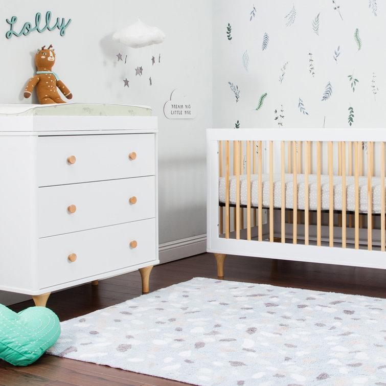 White and Natural Wood 3-Drawer Nursery Dresser with Changing Tray