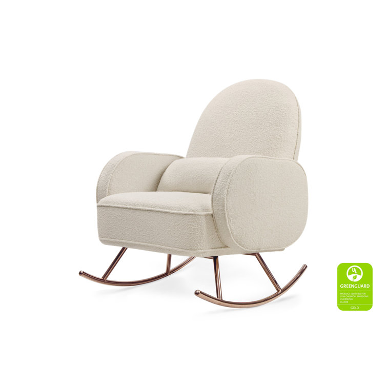 Ivory Boucle Upholstered Rocking Chair with Rose Gold Base