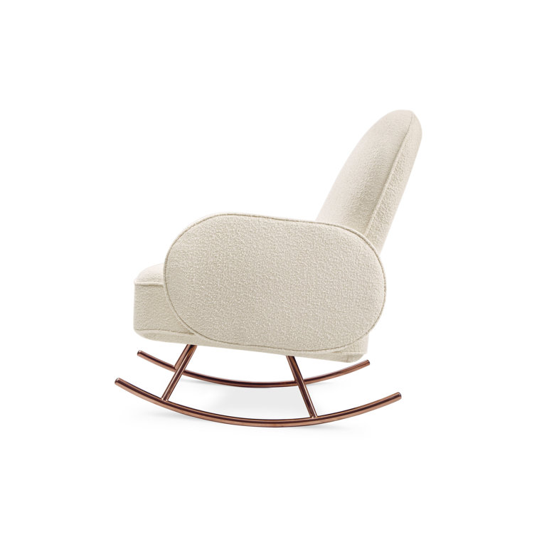 Ivory Boucle Upholstered Rocking Chair with Rose Gold Base