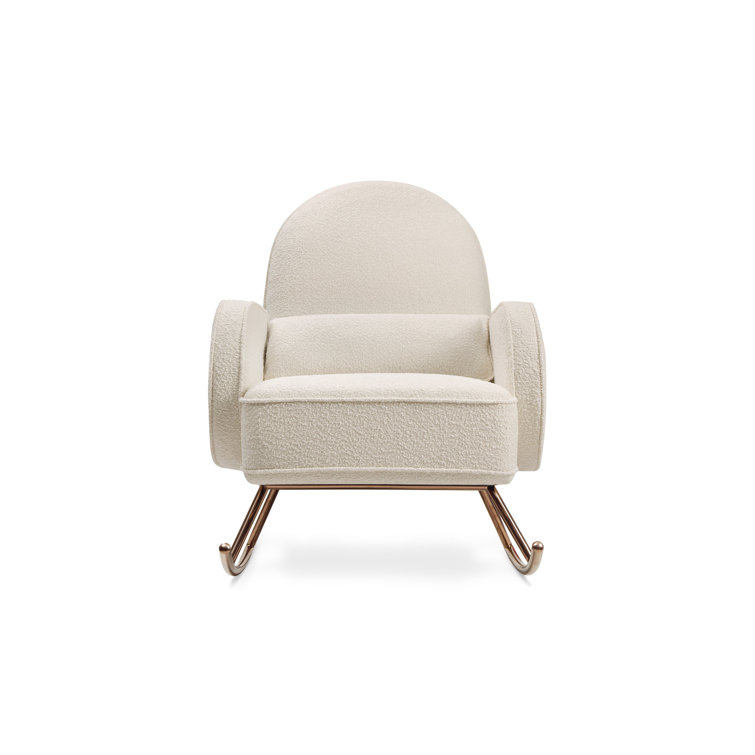 Ivory Boucle Upholstered Rocking Chair with Rose Gold Base