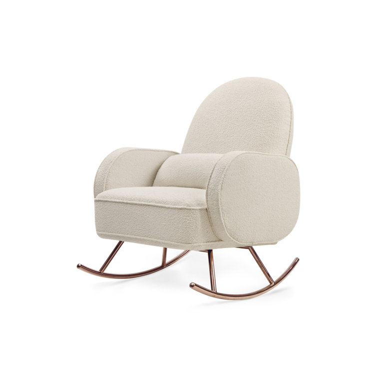 Ivory Boucle Upholstered Rocking Chair with Rose Gold Base
