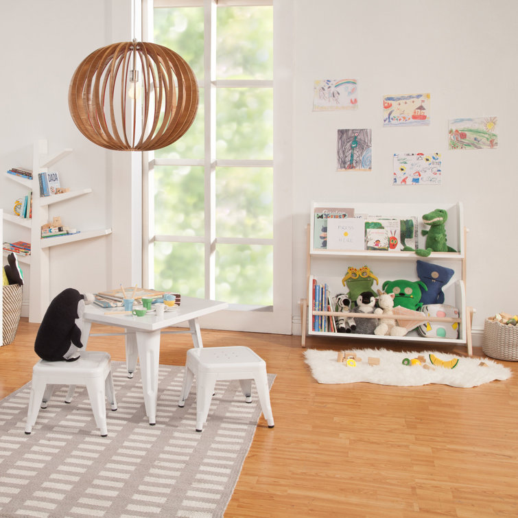 White and Light Wood Kids Bookcase with Storage Cubes