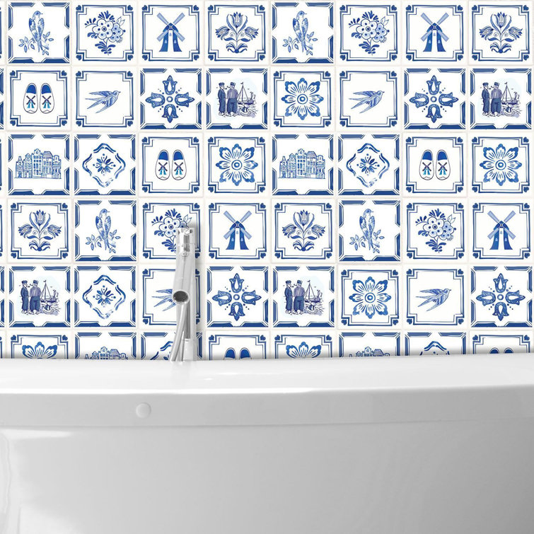 Dutch Blue Peel and Stick PVC Wall Tile Decals
