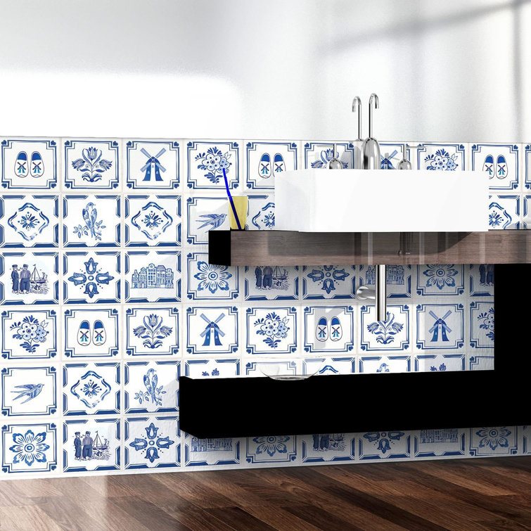 Dutch Blue Peel and Stick PVC Wall Tile Decals