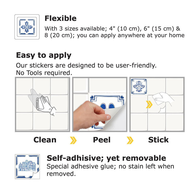 Dutch Blue Peel and Stick PVC Wall Tile Decals