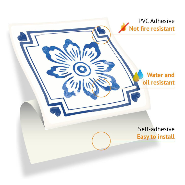 Dutch Blue Peel and Stick PVC Wall Tile Decals