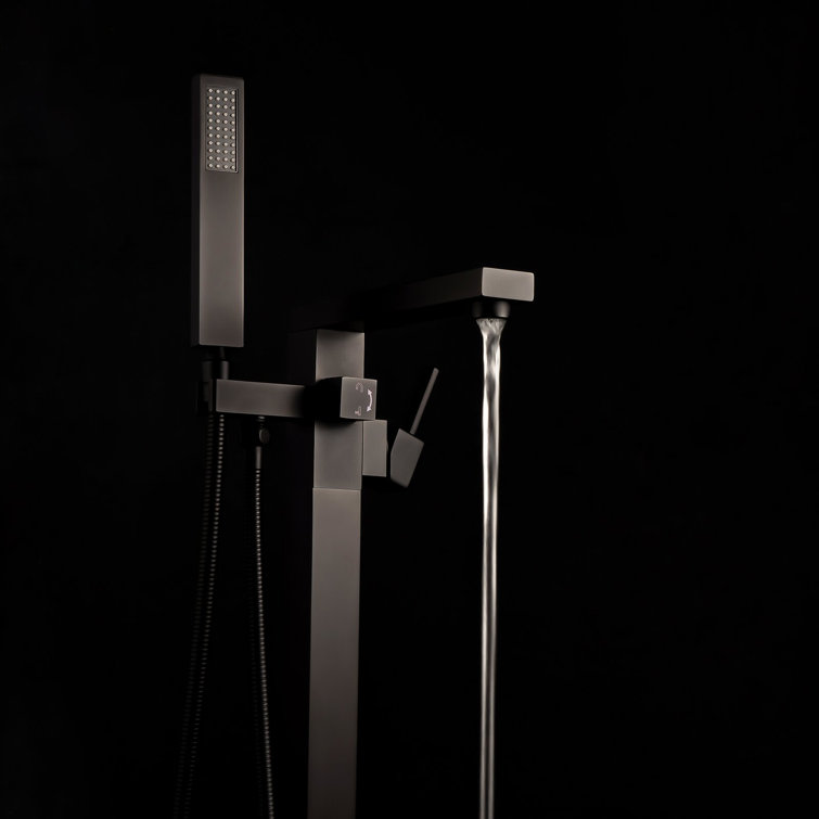 Matte Black Stainless Steel Freestanding Tub Filler with Handshower