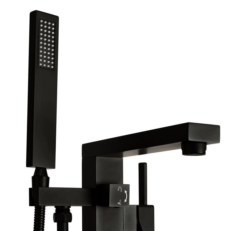 Matte Black Stainless Steel Freestanding Tub Filler with Handshower