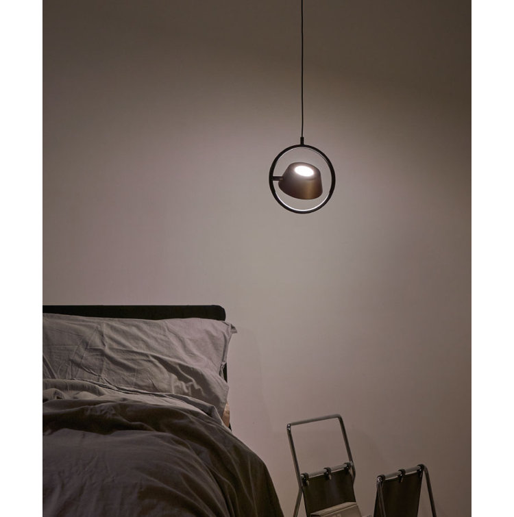 Olo 1-Light Adjustable Black Drum LED Pendant
