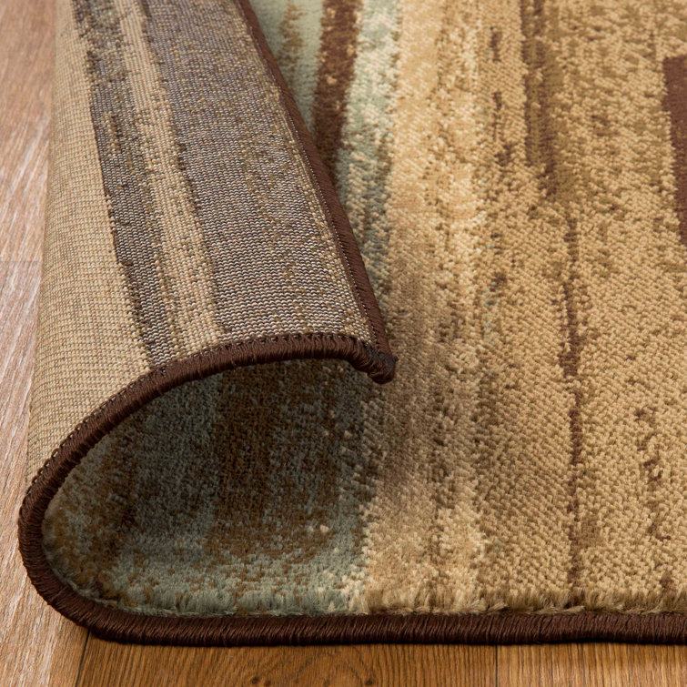 Taupe and Brown Striped Synthetic Runner Rug, 2'7"x8'