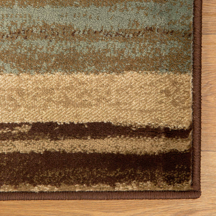 Taupe and Brown Striped Synthetic Runner Rug, 2'7"x8'