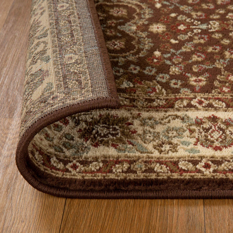Mocha Floral Scroll Synthetic 4'x6' Stain-Resistant Area Rug